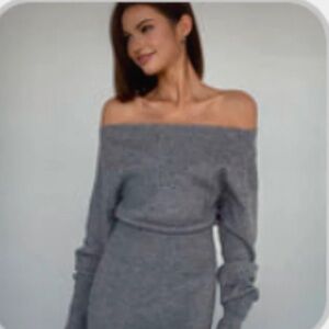 Commense Off-Shoulder Gray Sweater Dress